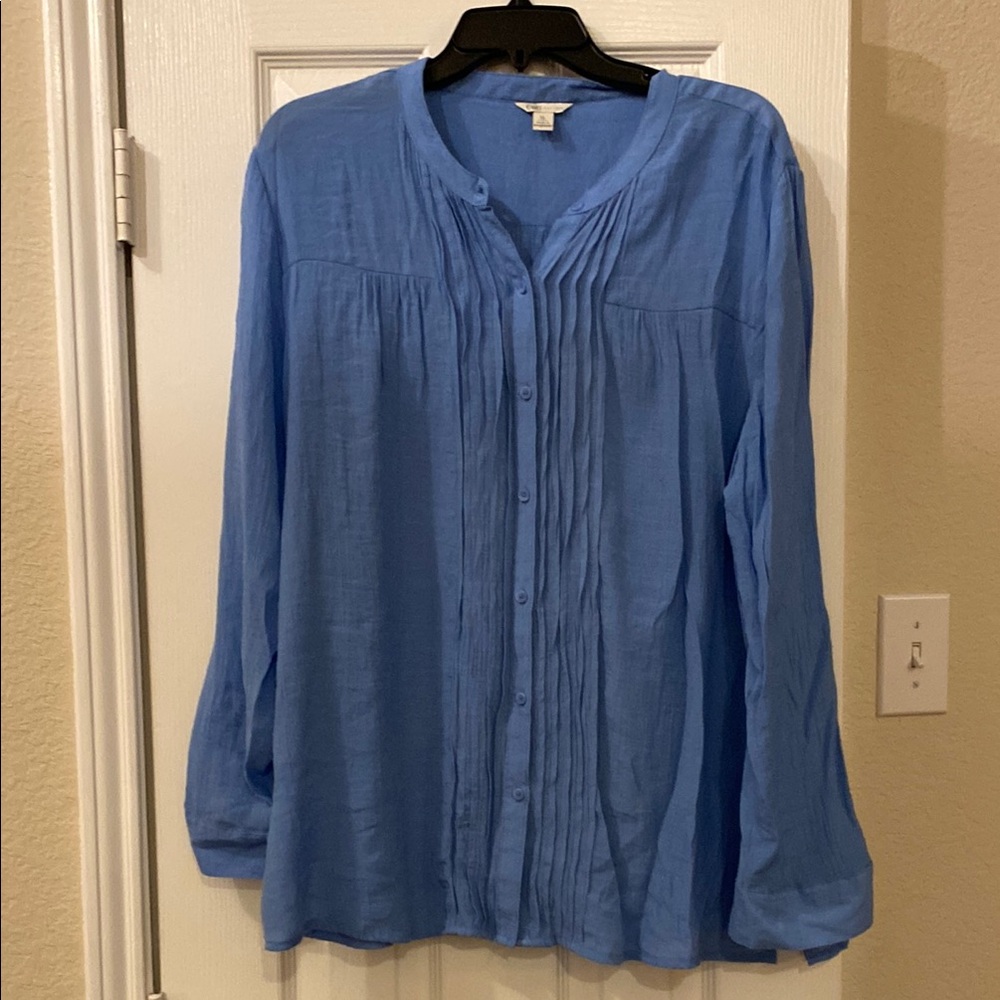 Cato Blue Long Sleeve Pleated Blouse